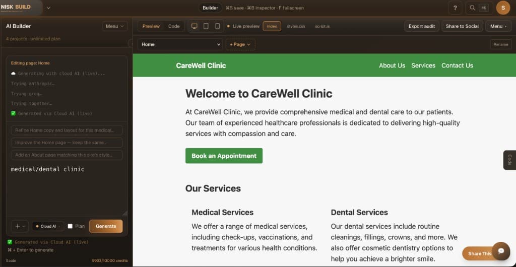 NiskBuild preview for prompt: medical/dental clinic